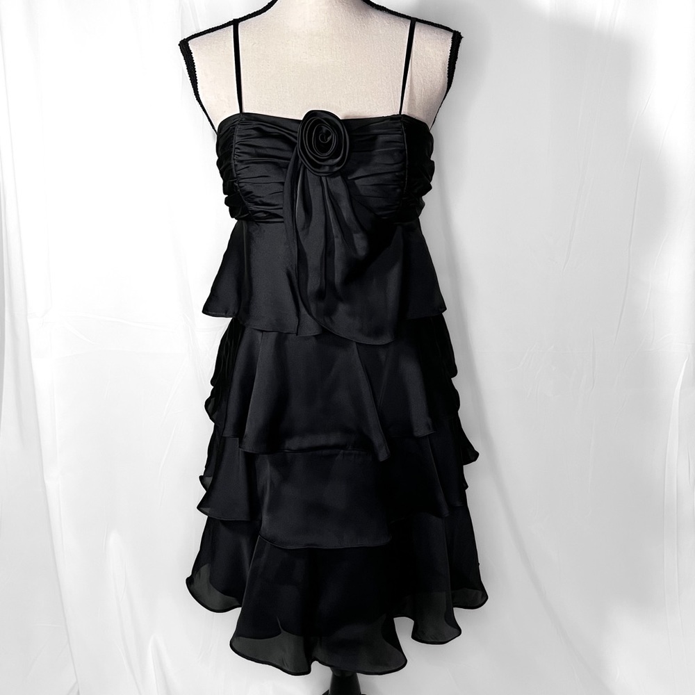 BCBG Paris Black Silk Layered Cocktail Floral Mini Dress Size 4